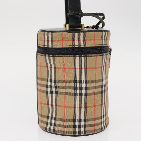 BURBERRY Nova Check Vanity Hand Bag Canvas Beige Gold Auth am10060V